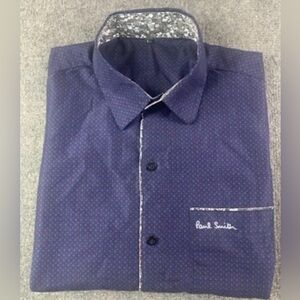 Paul Smith Mens Cotton/Silk Blend Short Sleeve Button Up Shirt Size L Navy/Red
